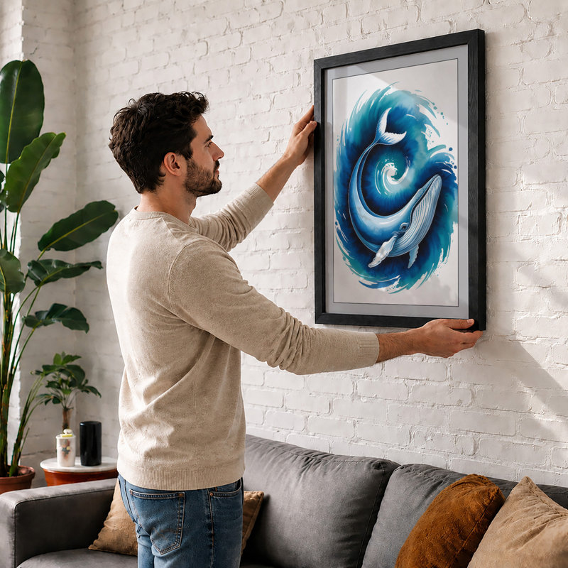 Whale in Motion Coastal - Framed Print, A3 - 42.0 x 29.7 cm, Unframed