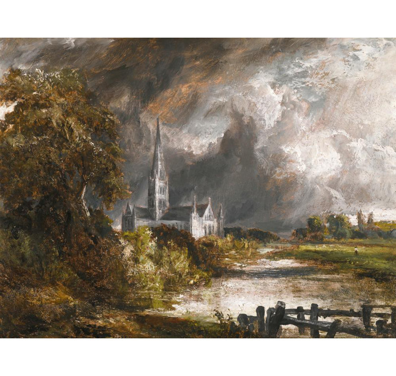 «Salisbury Cathedral from the Meadows» par John Constable - Art mural sur toile tendue avec châssis, H 17 po x l 24 po