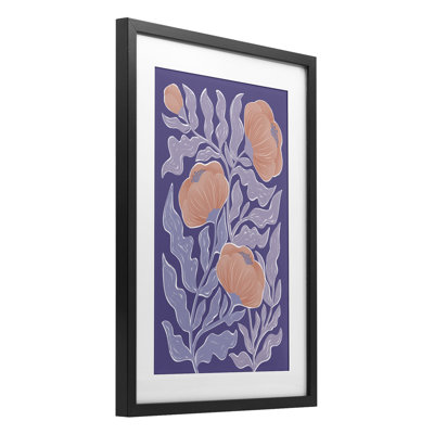 Coquelicots mauves Mid-Century, reproduction sous verre, design par Martina Pavlova