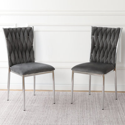 Modern simple Dark gray velvet dining chair, family bedroom stool back student table chair, Electroplated metal chair legs, suitable for dining room kitchen bedroom (set of 2)