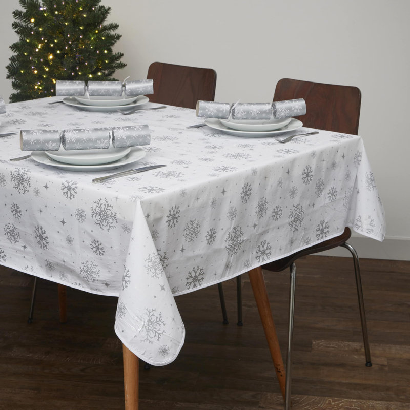 PVC Tablecloth Set of 2 - Joyful Holiday Expressions Gold & Silver Blizzard Table Design, 52x90in, 52cm W x 178cm L