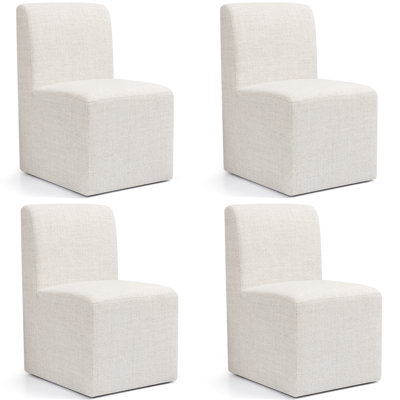 Upholstered Dining Chairs With Casters, Modern Single Sofa Chair With Slient Wheels For Living Room, Arrived Assembed(4Pc, Oatmeal)