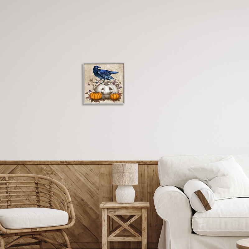 «Raven and Jack-o-Lantern On Wood» par Paul Brent, reproduction, Estampe numérique Farmhouse, H 12 po x l 12 po x P 1,5 po