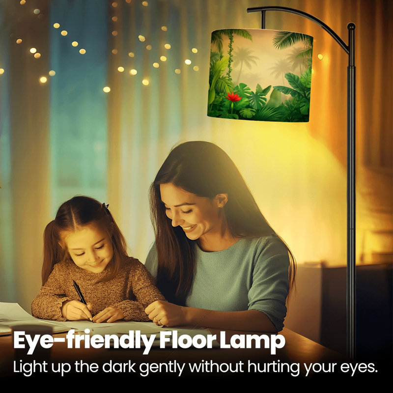 Lampe sur pied Arc Jungle tropicale, feuillage vert, palmiers, lumière debout pour la chambre à coucher, haute lampe à intensité variable 3 couleurs avec télécommande et ampoule incluse