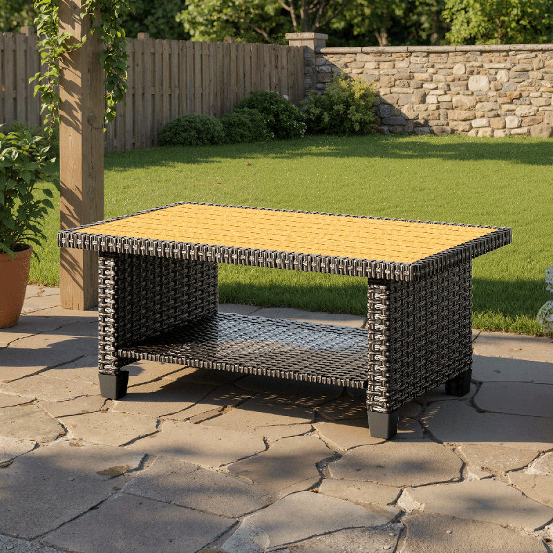 Tables basses d'extérieur en osier pour l'extérieur, table basse en osier avec table basse pour terrasse