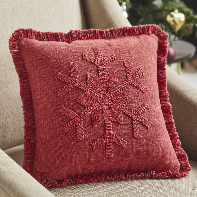 Oreiller festif en flocons de neige rouge délavé 12 x 12