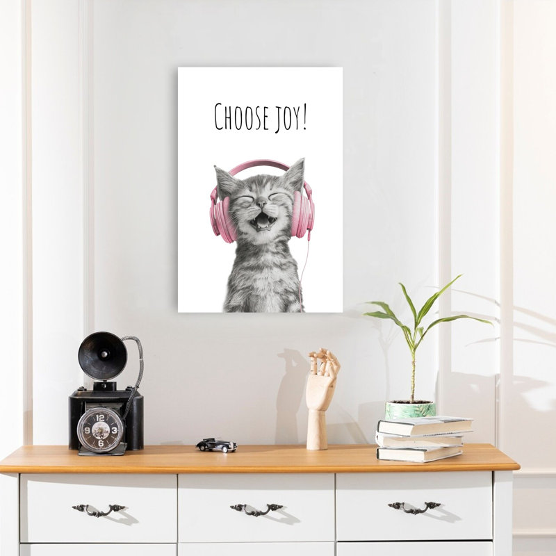 Happy Kitten Chooses Joy Contemporary Cat Wall Art Print 1 Piece Wrapped Canvas Wall Art, 60.96cm H x 40.64cm W