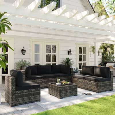 7-pieces Outdoor Rattan Wicker Sectional Seating Group With Cushions