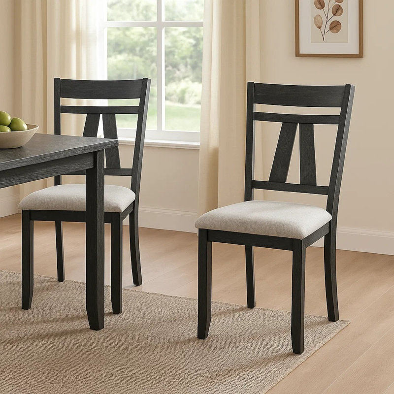 Ensemble de 2 chaises Riby, structure en bois noir, assise en lin gris