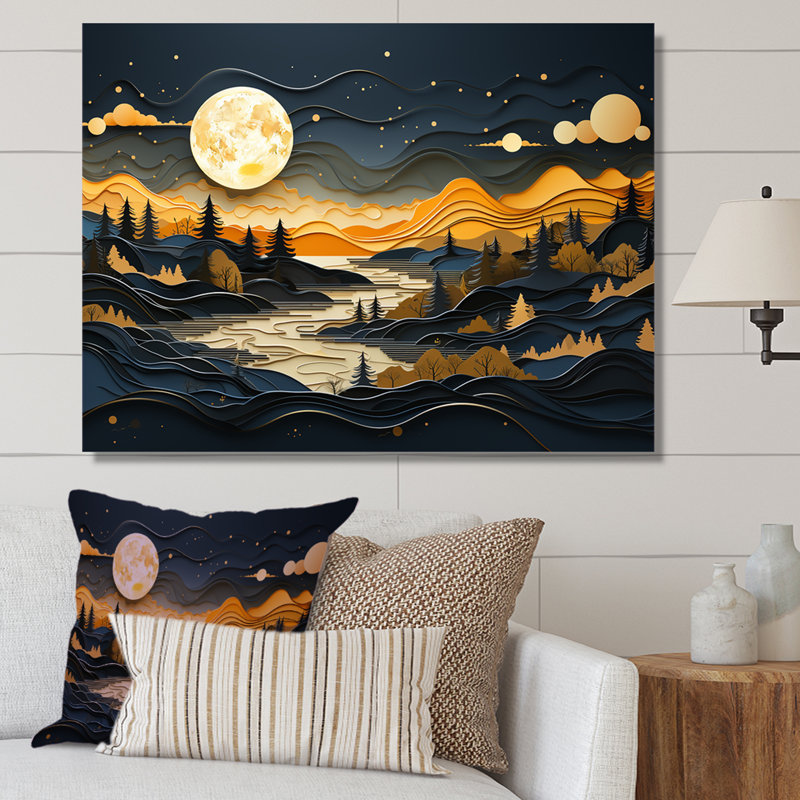 «Yellow and Black Mountains River Serenity III - River», reproduction d'art sur toile, Toile tendue