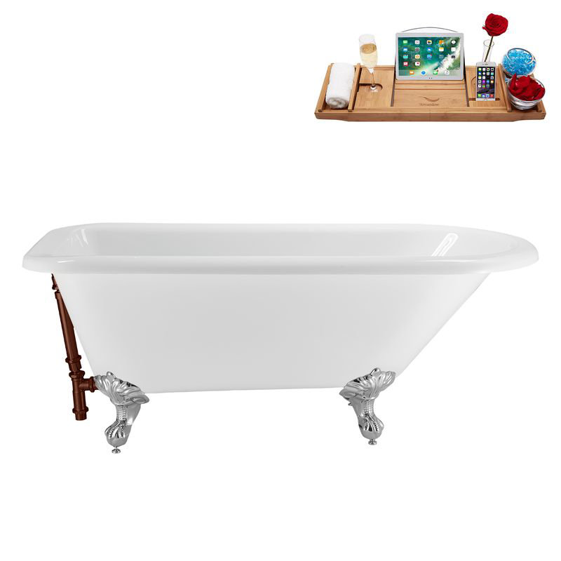 62" Streamline Clawfoot Tub,Tray,Drain, Clawfeet, Polished Chrome, Matte Oil Rubbed Bronze