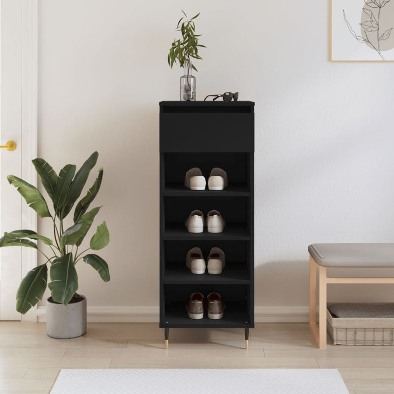 4 Pair Shoe Storage Cabinet, Black