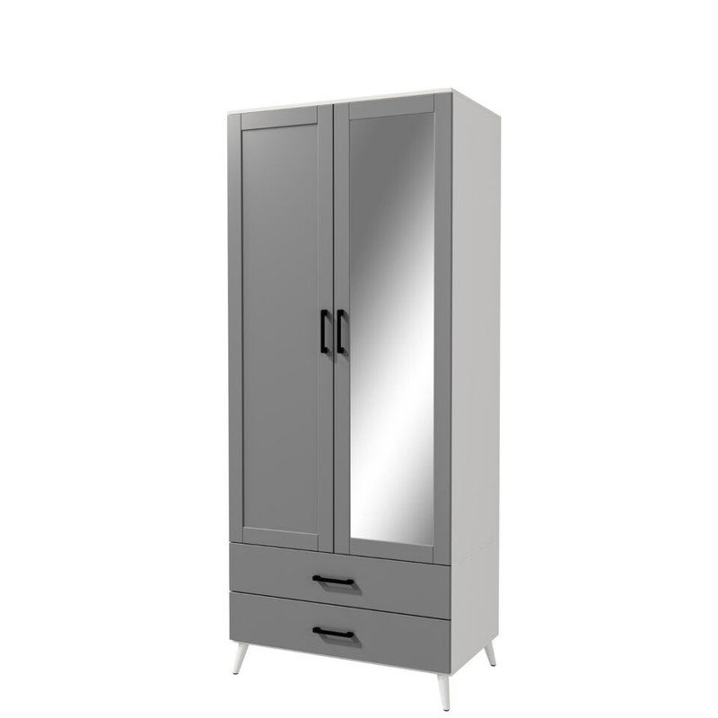Bostick Solid Wood Wardrobe, White Grey