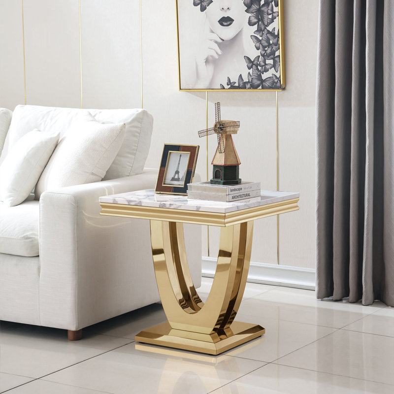 Table de bout Burdell Et302, Blanc / Blanc, Doré