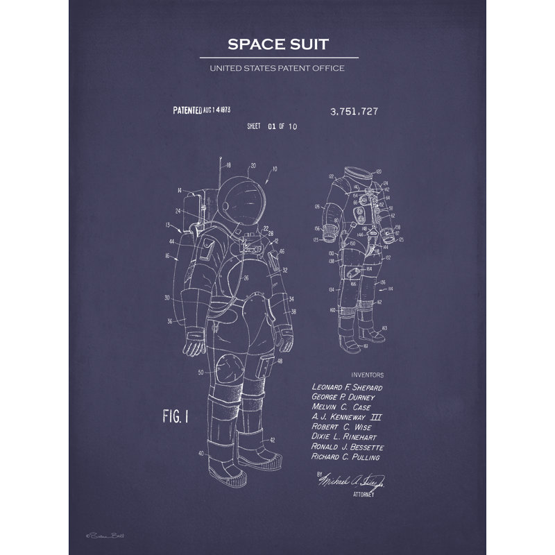 Space Suit Patent by Susan Ball, 30" H x 20" W