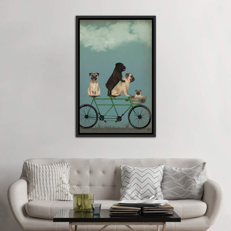 «Pug Tandem» - Imprimé, Cadre noir vieilli, H 60 po x l 40po x P 1,5 po