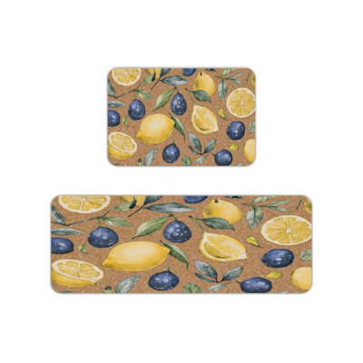 Sunflower Thankful Print Kitchen Mats for Kitchen & Farmhouse, Yellow Grey 2 Pcs
