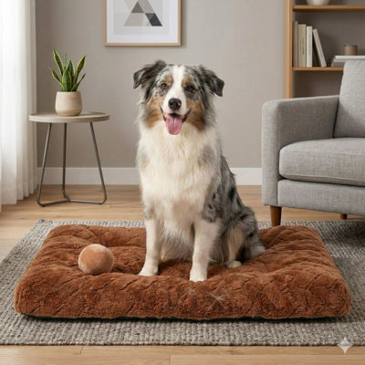 Machine-Washable Dog Bed Suitable for Small to Large Canines, Anxiety-Reducing Medium Dog Bed, Premium Plush Faux Fur Crate Bed, Comfortable Fluffy Kennel Pad for Pet Resting with Non-Slip Base, 35 by 22 Inches, Brown Finish