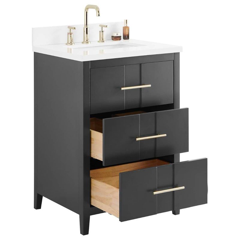 Iconic 24" Freestanding Standard Single Bathroom Vanity with Top, Gold, Black