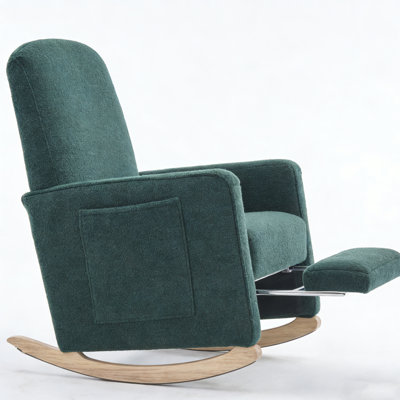 Green Teddy Fleece Rocking Chair With Footrest & Storage Pocket