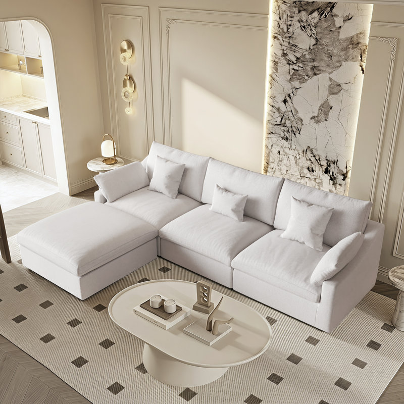 Canapé modulaire rembourré avec repose-pieds, Beige, H 29,53 po x l 119,29 po x P 77,95 po