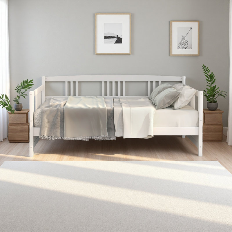 Modern Solid Wood Daybed, Multifunctional, Twin Size, White