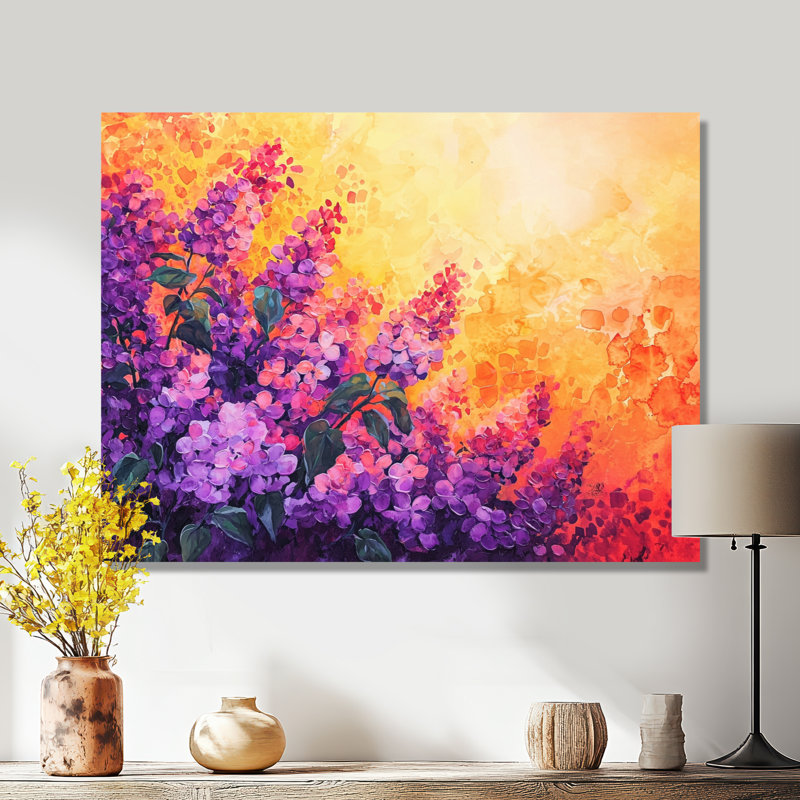 Coucher de soleil lilas mauve dans les jardins botaniques I - lilas, impression sur métal traditionnelle, H 30 po x l 40 po