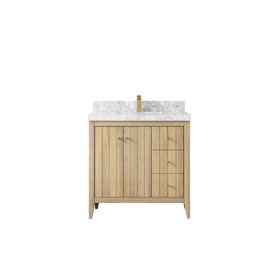 Atlanta White Oak Wood 36 In. W X 22 In. D Center Sink Bathroom Vanity With 2 In. Carrara Marble