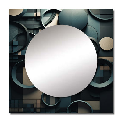 Ehva - Teal Fragmented Forms Cubism Square Mirror Wall Art For Bathroom