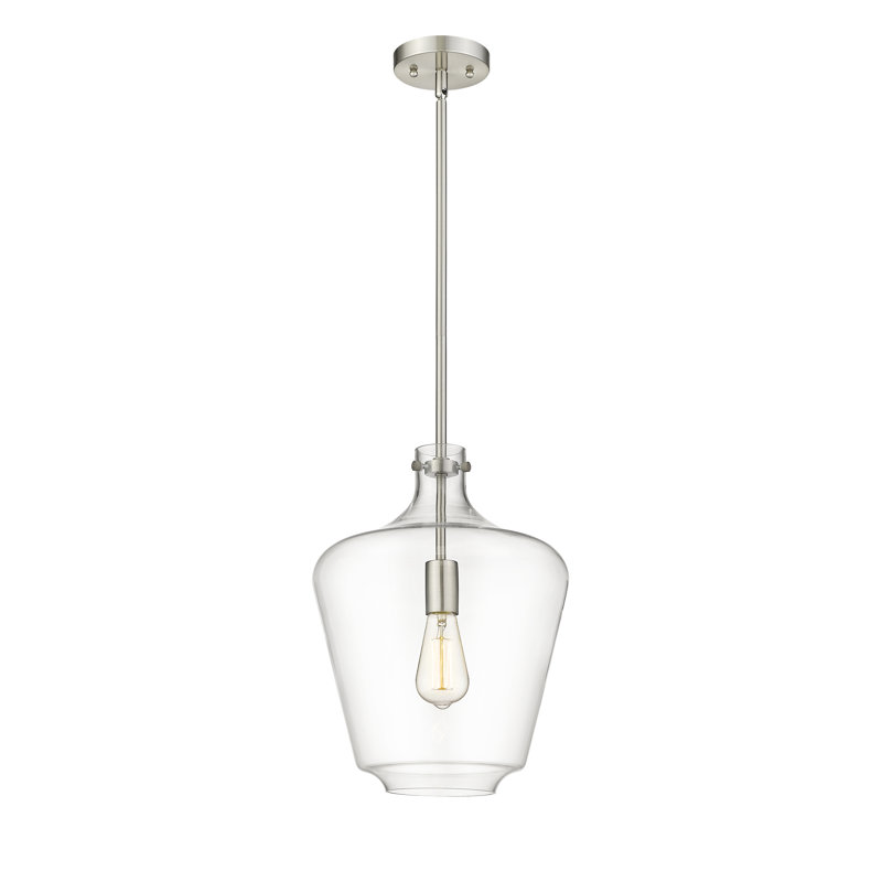 Luminaire suspendu sphère 1 lumière Hedin, DEL, Transparent, Nickel satiné brossé