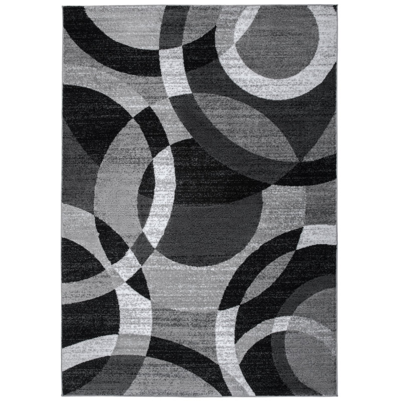 Mehul Woven Geometric Gray/Black/Ivory Area Rug - Modern Abstract Polypropylene Carpet for Living Room, Bedroom, Entryway, or Dining Room