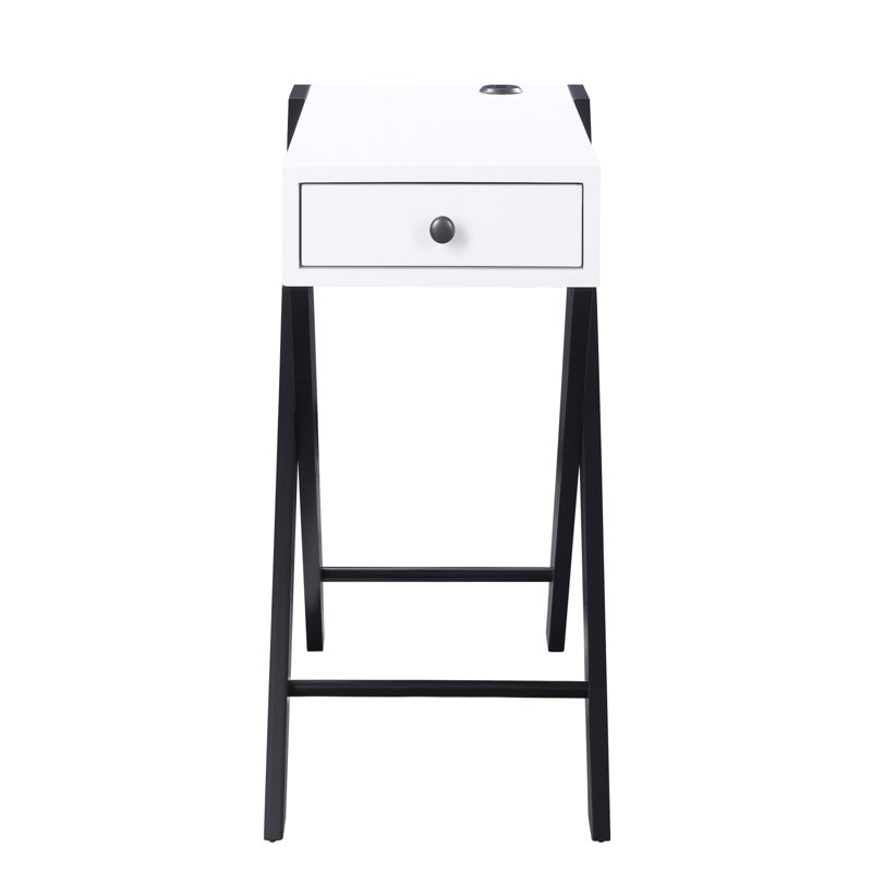 Table d'appoint blanche et noire avec ports USB, Blanc/Noir