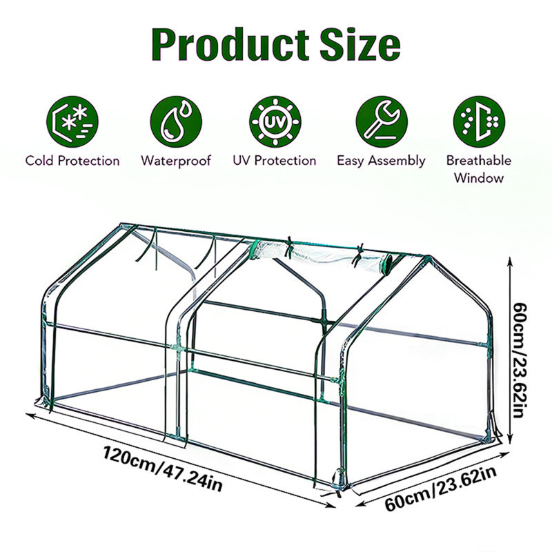 Mini Portable Greenhouse Cold Frame, 47.24"×23.62"×23.62" Outdoor Ground Plant Green House with Roll‑Up Zipper Doors, UV‑Resistant Waterproof PVC Cover for Backyard Garden Vegetables Flowers Fruits