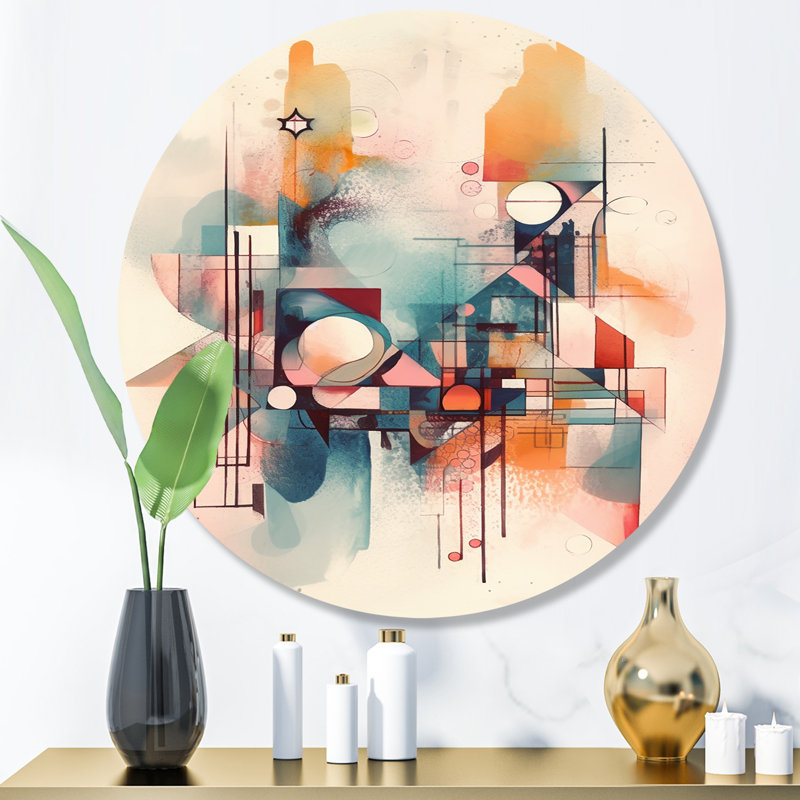 «Explorations In Serenity II», art mural rond abstrait géométrique sur métal, H 23 po x l 23 po x P 1 po