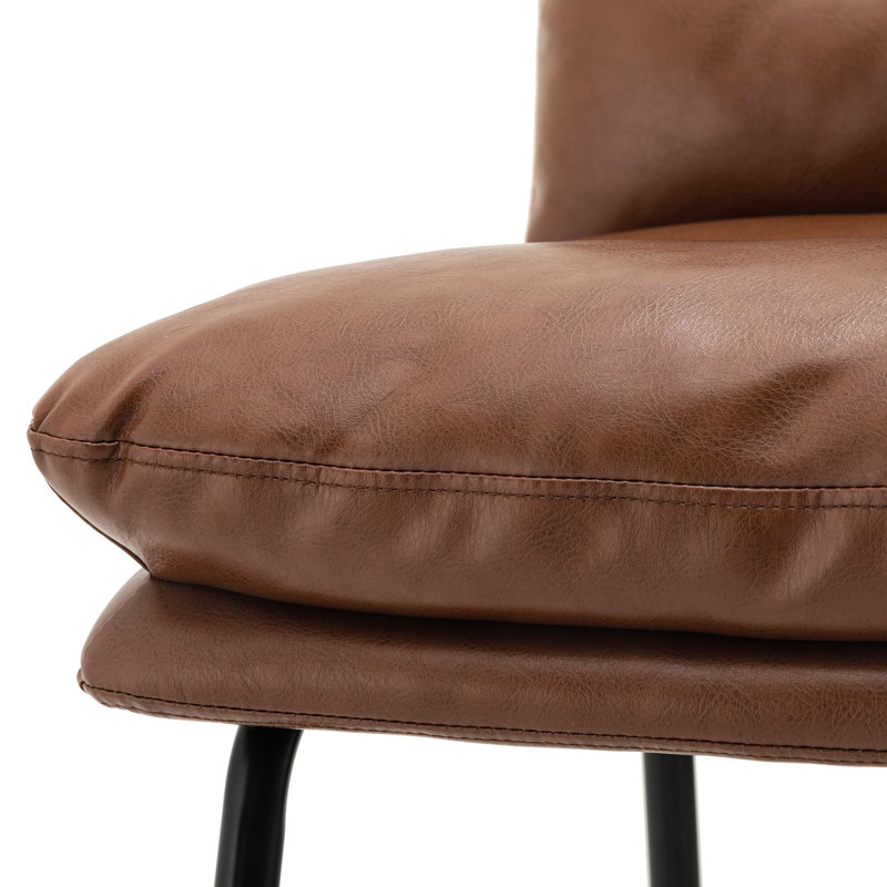 Modern Thick Upholstered Bar Stool and Counter Stool with Metal Frame, Brown, 25.75"