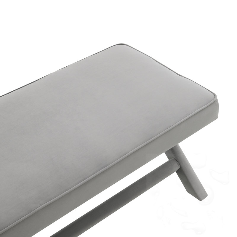 Banc rembourré avec pieds croisés en X, Gris clair