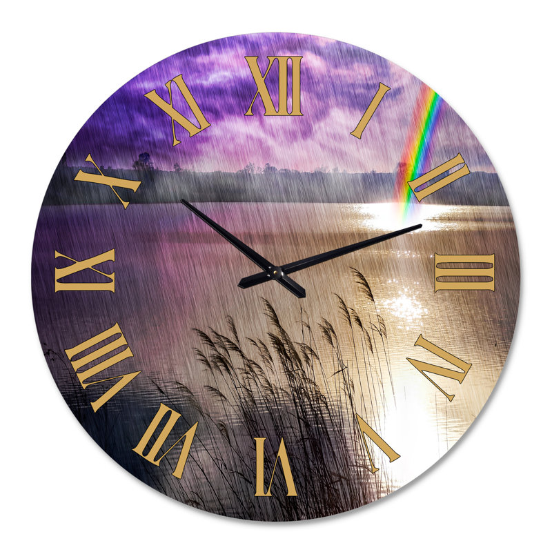Mysterious Landscape By Lakeside With Rainbow - Horloge murale traditionnelle, Moyen