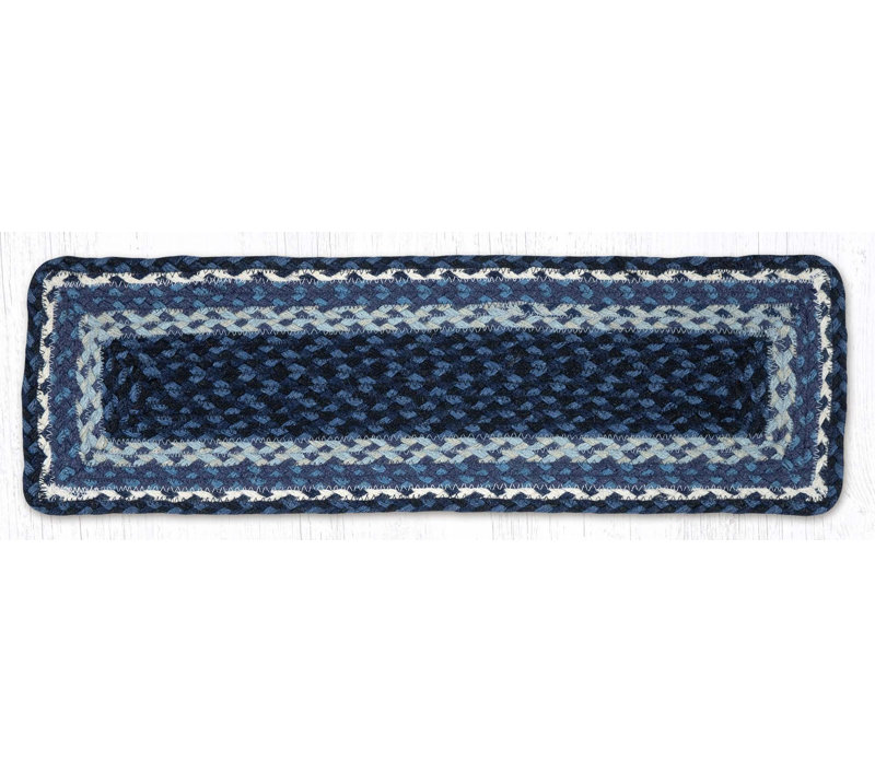  Tapis d'escalier bleu / gris / ivoire 27 po x 8,25 po, Rectangle