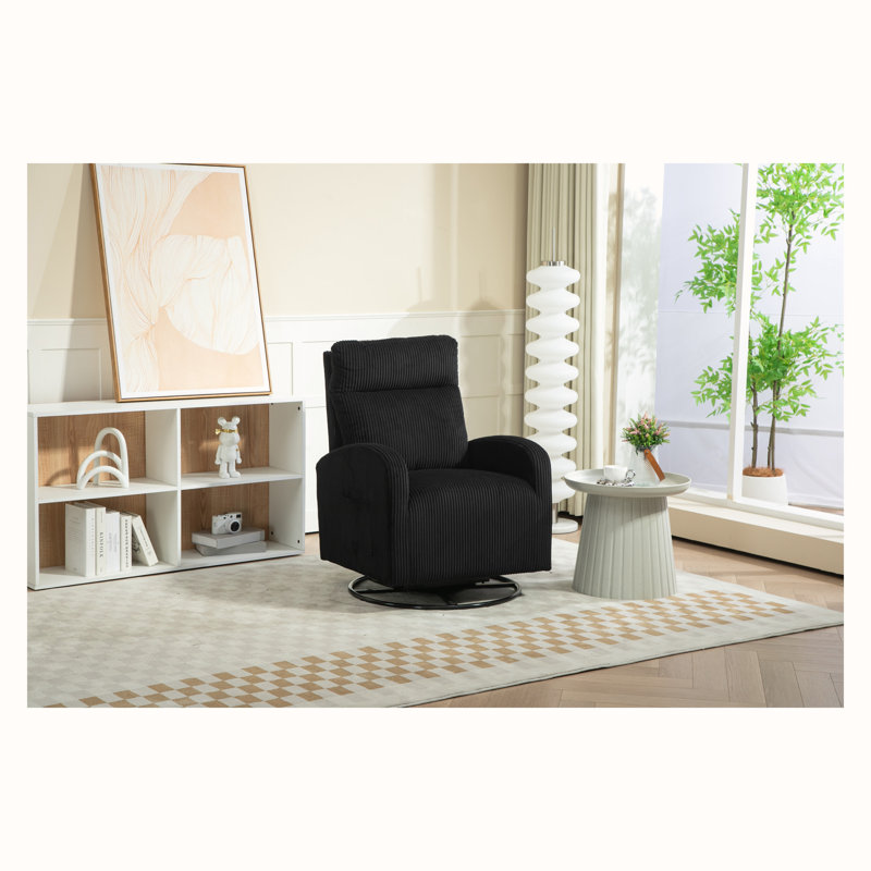 Upholstered Swivel Glider Rocking Chair, Black Corduroy