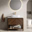 Meuble-lavabo autoportant moderne de 36 po avec lavabo vasque en marbre, dessus en pierre frittée Carrara et portes en bois cannelé, rangement à fermeture en douceur, noyer foncé
