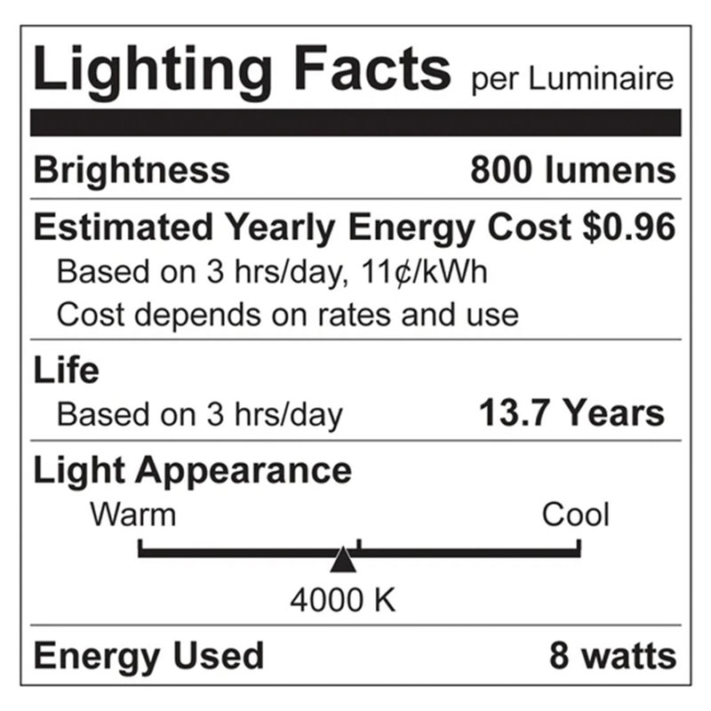 8 watts (75 watts équivalents), DEL ST19, ampoule à intensité variable, culot E26 / moyen (standard), 4 000 K