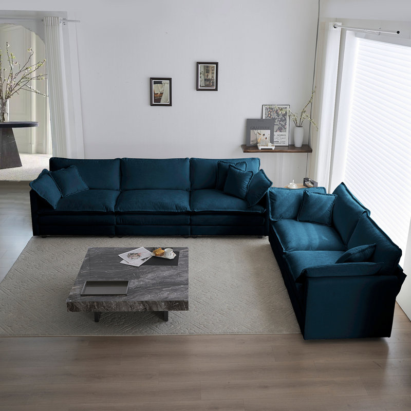 Ensemble de canapés avec 2 canapés en chenille, ensemble de canapés à 2 places et 3 sièges profonds, ensemble de canapés modernes pour le salon, chenille bleue