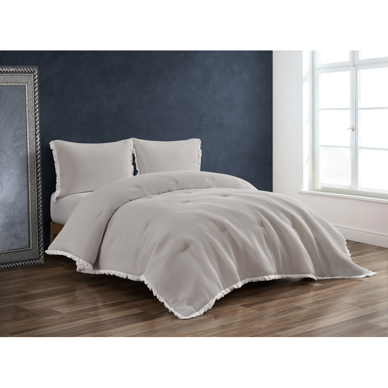 Ensemble d'édredon réversible gaufré 3 pièces Charlotte, Édredon pour très grand lit + 2 très grandes ta, Sand