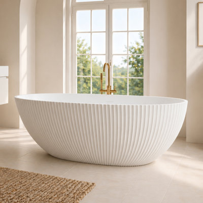 Baignoire autoportante 67 po en résine blanche matte avec texture verticale Egg-Shell Design
