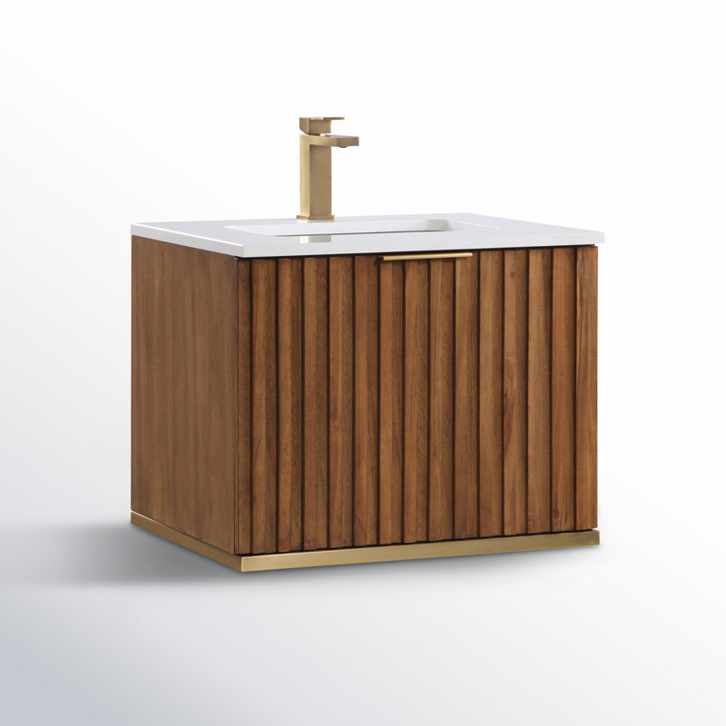 Terra 24 in. Single Vanity, White Quartz/Single Faucet Mount, Satin Brass