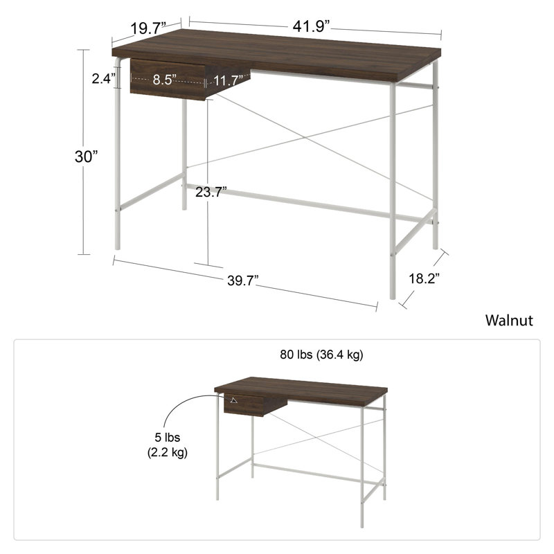 Walnut and Gray MDF Writing Desk with Metal Base