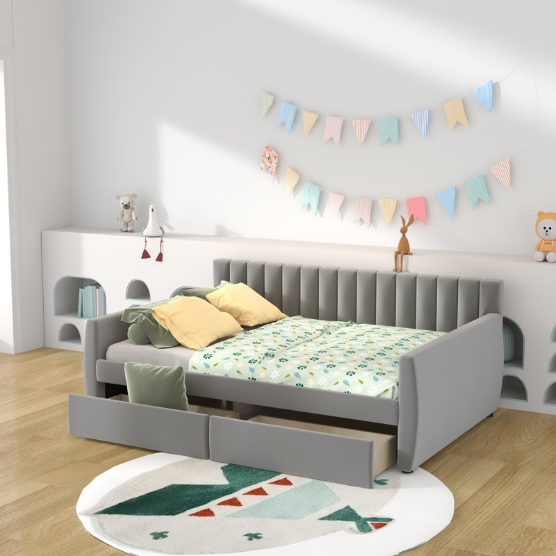 Kids Twin Platform with Drawers, Gray