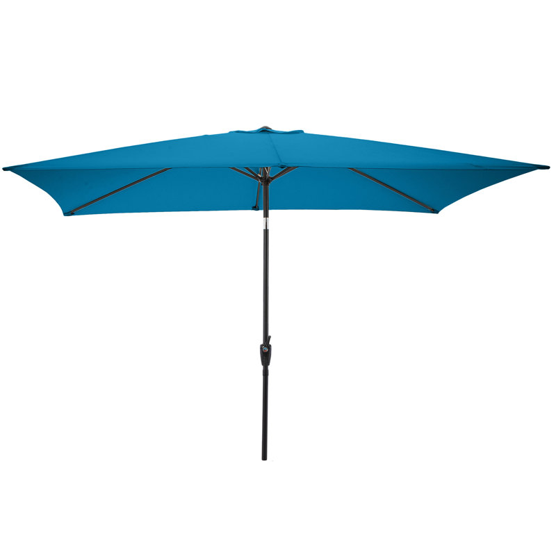 8 Piece Set Okemo Table w/6 Chairs 10"" Rectangular Umbrella (Blue), 6, Blue