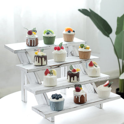 Présentoir à petits gâteaux en bois rustique pour 24 petits gâteaux, présentoir en bois étagé pour les mariages, présentoir de table de fête à plusieurs niveaux pour la nourriture, le dessert, le biscuit, le décor, le spectacle d'artisanat, brûlé