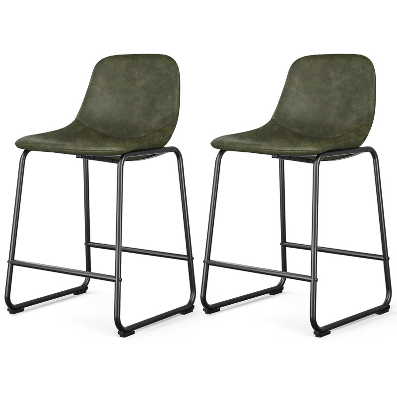 Tabourets de bar en cuir Parveena, Brun, Tabouret de comptoir (siège d'une hauteur de 24 p, 2